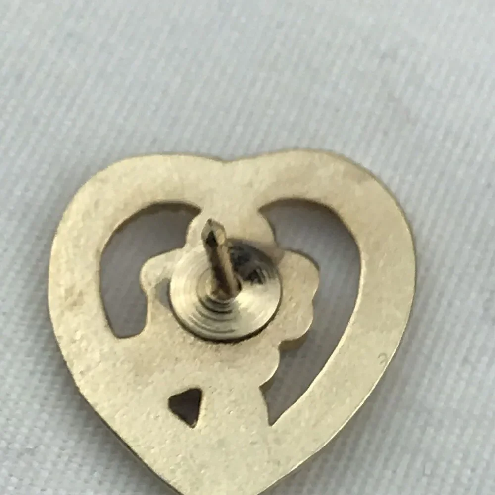 Heart Shaped Gold Tone Floral Enamel Brooch Pin Rhinestone Accent Vintage